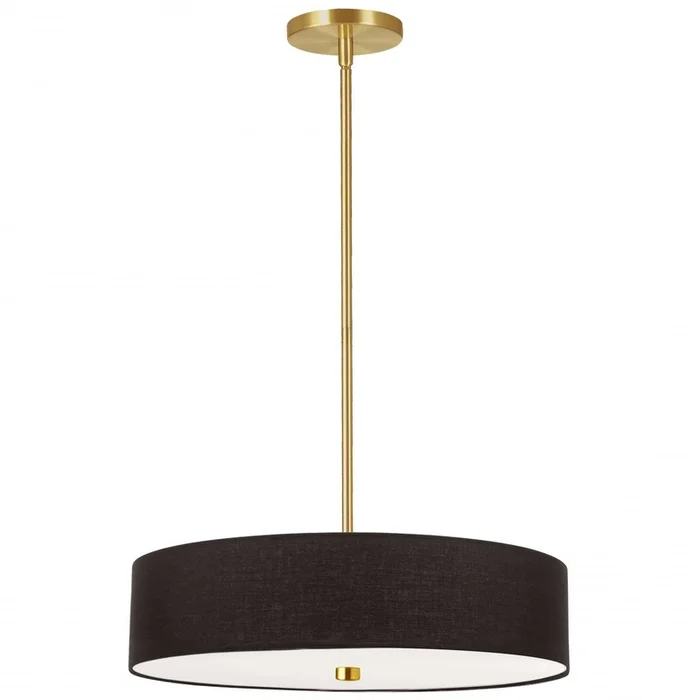 Dainolite Everly 4 Light Pendant Aged Brass Finish Black Shade Lamp|Luminaire suspendu Everly de Dainolite avec abat-jour noir, fini laiton vieilli et 4ampoules