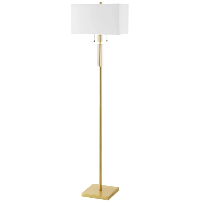 Dainolite Fernanda 2 Light Floor Lamp Aged Brass White Shade|Lampe pied Fernanda de Dainolite avec abat-jour blanc, fini laiton vieilli et 2ampoule