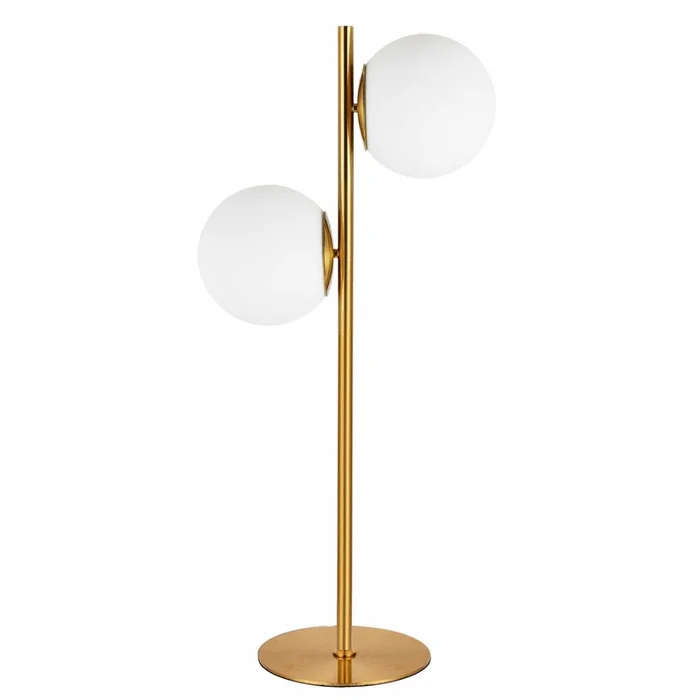 Dainolite Folgar 2 Light Table Lamp Aged Brass Finish Opal White Glass|Lampe de table Folgar de Dainolite en verre blanc opale, avec fini laiton vieilli et 2ampoules