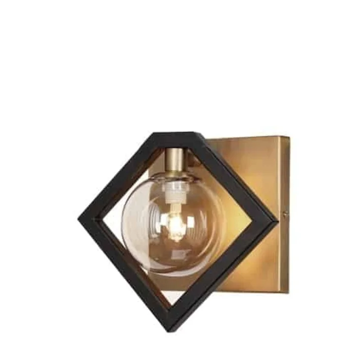 Dainolite Glasgow 1 Light Wall Sconce Matte Black/Vintage Bronze Finish Champagne Glass Lamp|Applique murale Glasgow de Dainolite en verre champagne, avec fini noir mat et bronze rtro, et 1ampoule