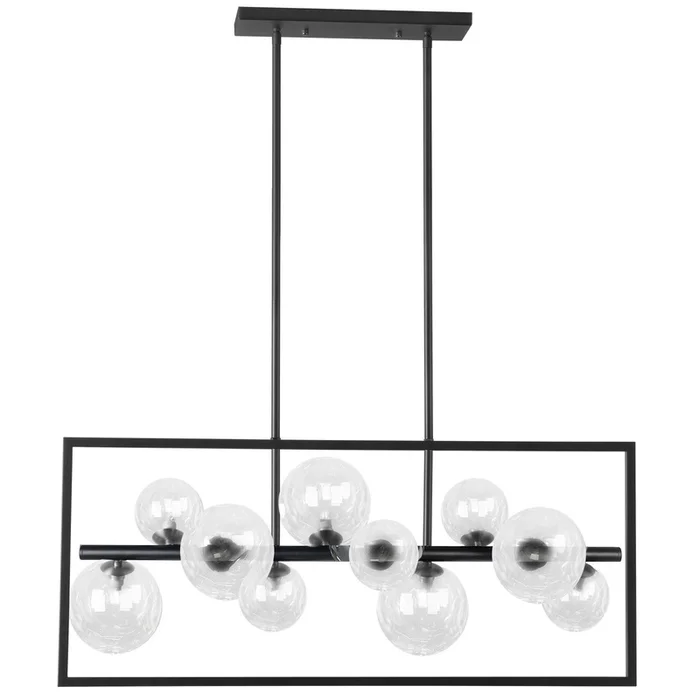 Dainolite Glasgow 10 Light Horizontal Pendant Square Frame Matte Black Finish Clear Glass Lamp|Luminaire suspendu horizontal Glasgow de Dainolite en verre transparent, avec cadre carr, fini noir mat et 10ampoules