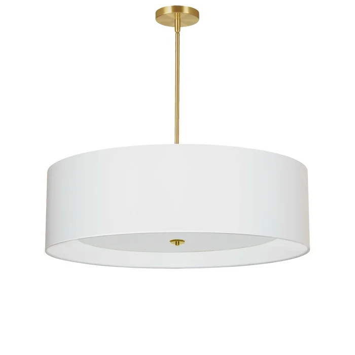 Dainolite Helena 4 Light Pendant 30 Dia Aged Brass Finish White Shade White Diffuser Lamp|Luminaire suspendu Helena de Dainolite de 30po de diamtre avec abat-jour blanc qui diffuse la lumire, fini laiton vieilli et 4ampoules