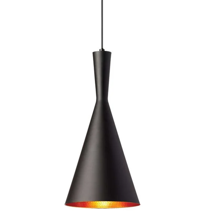 Dainolite Helsinki 1 Light Pendant Cone Matte Black Finish gold Pebbled Interior Lamp|Luminaire suspendu Helsinki de Dainolite en forme de cne, avec intrieur motif de galets dors, fini noir mat et 1ampoule