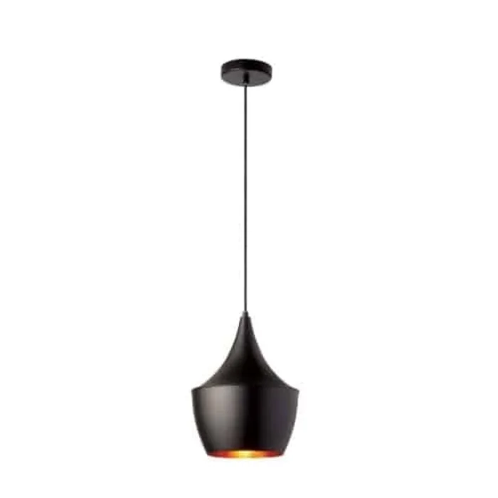Dainolite Helsinki 1 Light Pendant Teardrop Large Matte Black Finish Gold Interior Lamp|Grand luminaire suspendu Helsinki de Dainolite en forme de goutte, avec intrieur dor, fini noir mat et 1ampoule