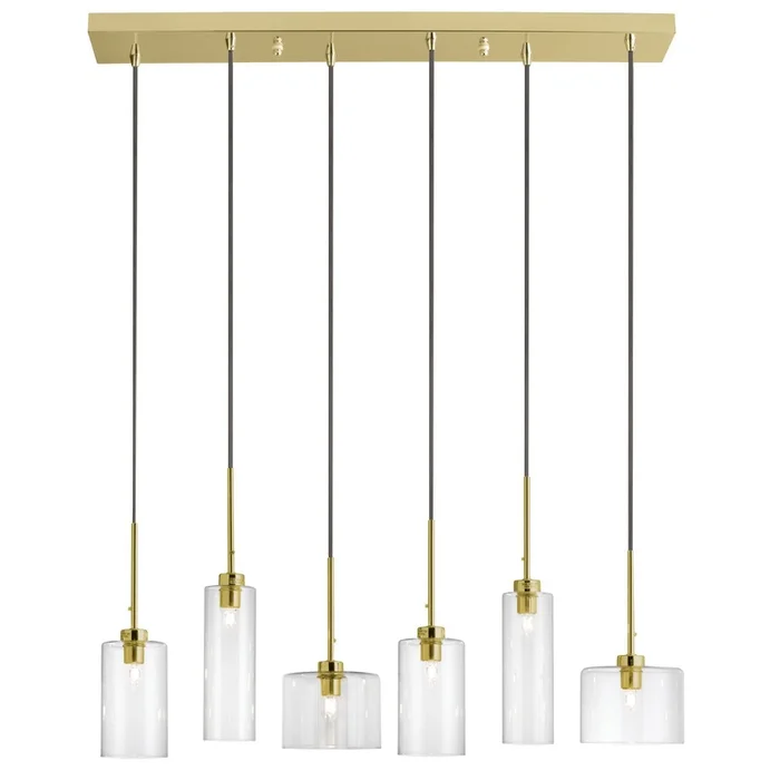 Dainolite Industrial Chic 6 Light Horizontal Pendant Aged Brass Finish Clear Glass Lamp|Luminaire suspendu horizontal IndustrialChic de Dainolite en verre transparent, avec fini laiton vieilli et 6ampoules