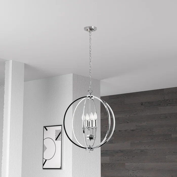 Dainolite Karland 6 Light Chandelier 20 Dia Crystal Studded Banding Polished Chrome Finish Lamp|Lustre Karland de Dainolite de 20po de diamtre avec bande cloute de cristaux, fini chrom poli et 6ampoules - Image 2