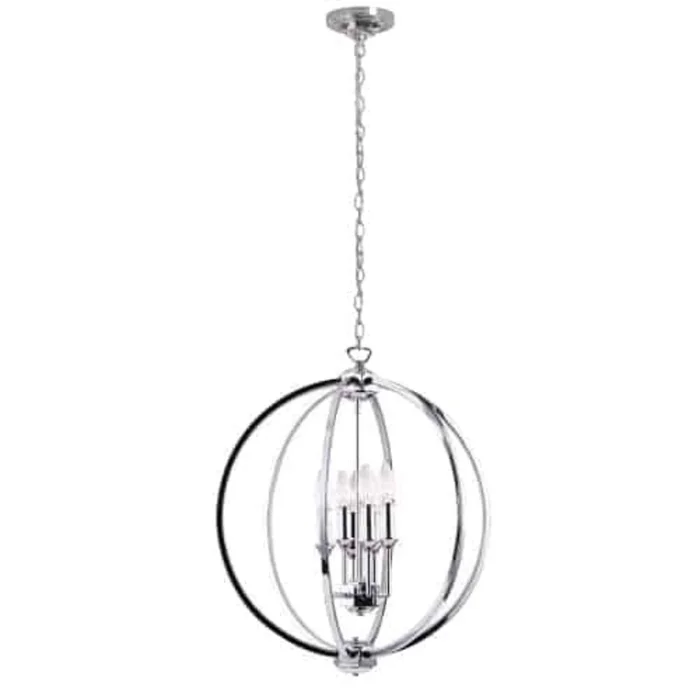 Dainolite Karland 6 Light Chandelier 20 Dia Crystal Studded Banding Polished Chrome Finish Lamp|Lustre Karland de Dainolite de 20po de diamtre avec bande cloute de cristaux, fini chrom poli et 6ampoules