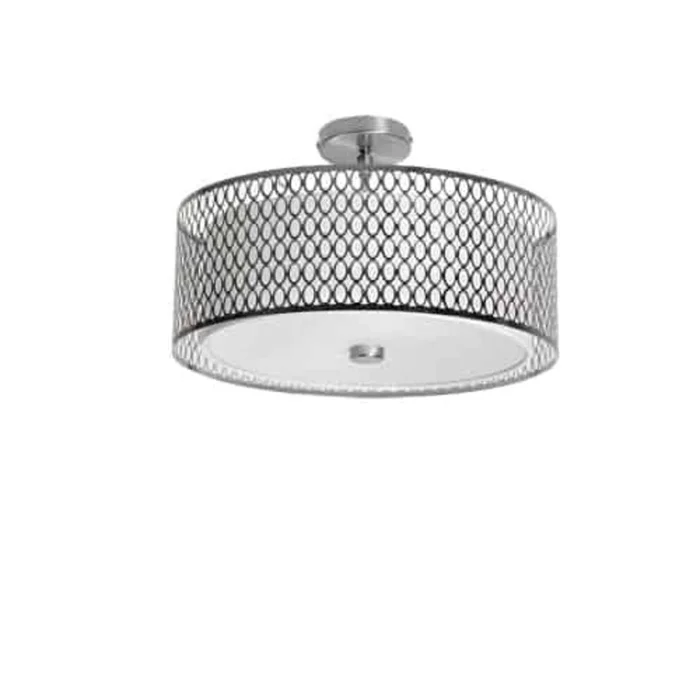 Dainolite Kordan 3 Light Semi-flush Mount Satin Chrome Finish White Shade Lamp|Plafonnier semi-affleur Kordana de Dainolite avec abat-jour blanc, fini chrome satin et 3ampoules