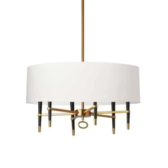 Dainolite Langford 6 Light Chandelier Vintage Bronze White Shade Lamp|Lustre Langford de Dainolite avec abat-jour blanc, fini bronze rtro et 6ampoules