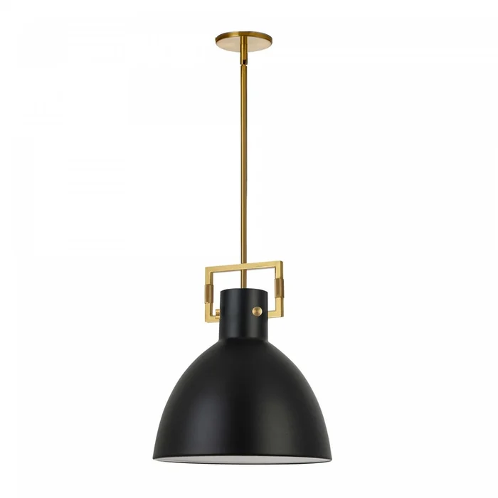 Dainolite Liberty 1 Light Pendant Aged Brass Finish Matte Black Metal Shade Lamp|Luminaire suspendu de Dainolite avec abat-jour en mtal noir mat, fini laiton vieilli et 1ampoule incandescente