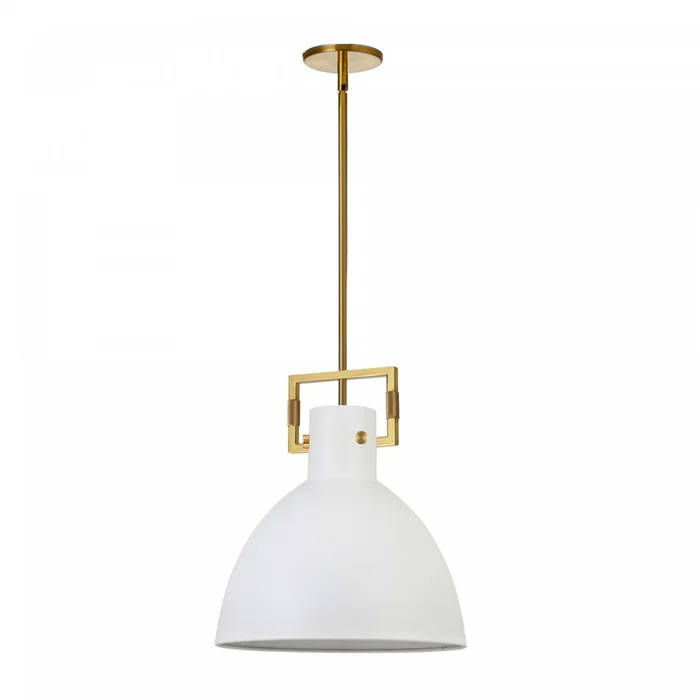 Dainolite Liberty 1 Light Pendant Aged Brass Matte White Metal Shade Lamp|Luminaire suspendu de Dainolite avec abat-jour en mtal blanc mat, fini laiton vieilli et 1ampoule incandescente