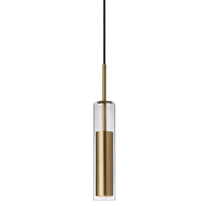 Dainolite Luna LED Pendant 6w Aged Brass Finish Clear Glass Lamp|Luminaire suspendu Luna de Dainolite en verre transparent, avec fini laiton vieilli et ampoule DEL de 6W