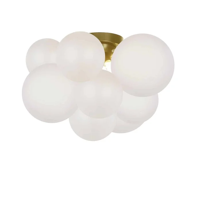 Dainolite Miles 3 Light Flush Mount Aged Brass Frosted White Glass Lamp|Plafonnier affleur Miles de Dainolite en verre blanc givr, avec fini laiton vieilli et 3ampoules