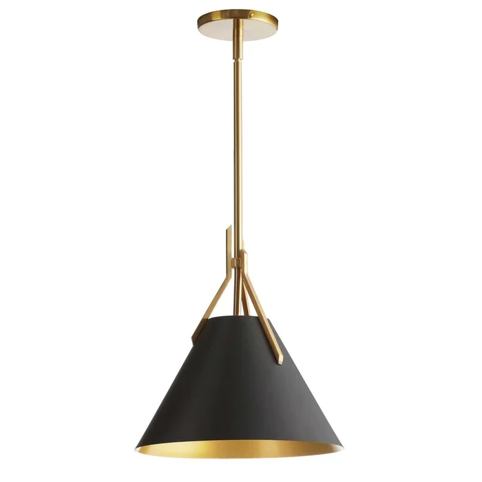 Dainolite Nicole 1 Light Pendant Aged Brass Black/Gold Metal Shade Lamp|Luminaire suspendu Nicole de Dainolite avec abat-jour en mtal noir et dor, fini laiton vieilli et 1ampoule