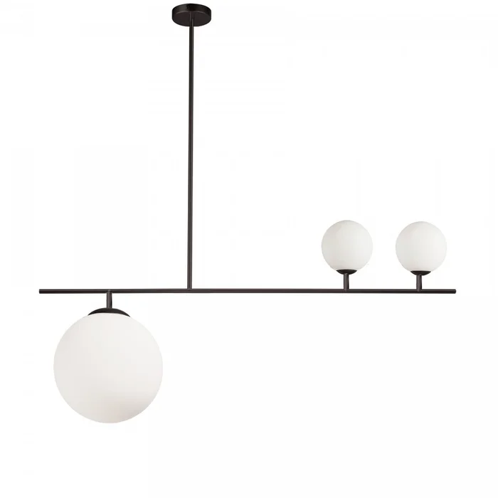 Dainolite Orion 3 Light Pendant Matte Black Finish White Glass Lamp|Luminaire suspendu Orion de Dainolite en verre blanc, avec fini noir mat et 3ampoules