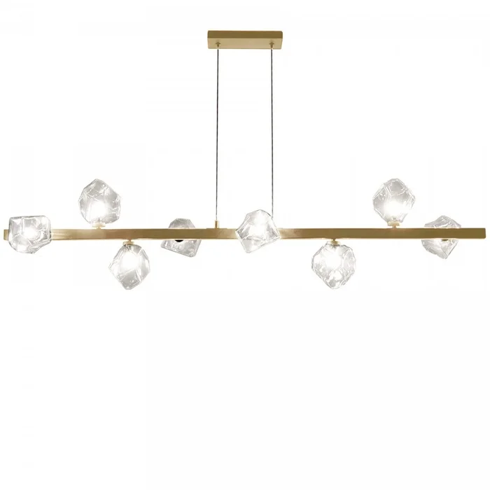 Dainolite Pearlene 8 Light Horizontal Pendant Aged Brass Clear Glass Lamp|Luminaire suspendu horizontal Pearlene de Dainolite en verre transparent, avec fini laiton vieilli et 8ampoules