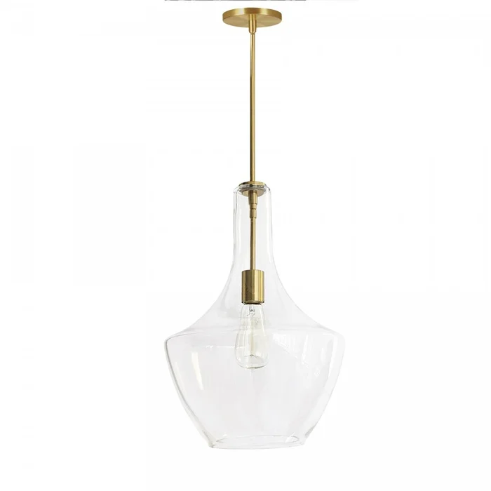 Dainolite Petalite 1 Light Pendant Large Aged Brass Clear Glass Lamp|Grand luminaire suspendu Petalite de Dainolite en verre transparent, avec fini laiton vieilli et 1ampoule