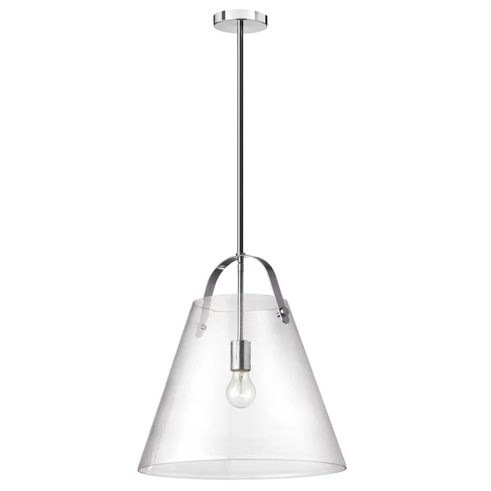Dainolite Polly 1 Light Pendant Large Polished Chrome Clear Glass Lamp|Grand luminaire suspendu Pollyde Dainolite en verre transparent, avec fini chrom poli et 1ampoule