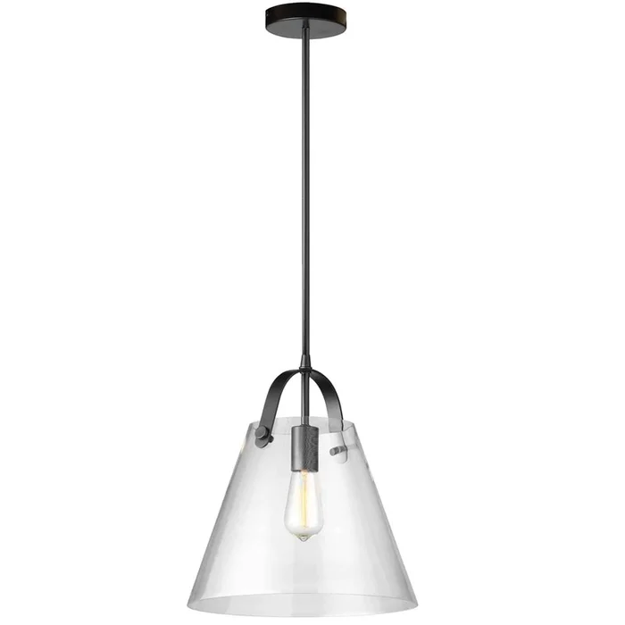 Dainolite Polly 1 Light Pendant Medium Matte Black Finish Clear Glass Lamp|Luminaire suspendu moyen Polly de Dainolite en verre transparent, avec fini noir mat et 1ampoule