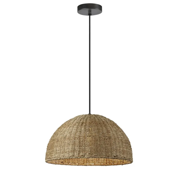 Dainolite Pourel 1 Light Pendant Matte Black Finish Natural Shade Lamp|Luminaire suspendu Pourel de Dainolite avec abat-jour naturel, fini noir mat et 1ampoule