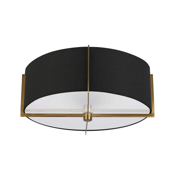 Dainolite Preston 3 Light Semi-flush Mount Aged Brass Black Shade Lamp|Plafonnier semi-affleur Preston de Dainolite avec abat-jour noir, fini laiton vieilli et 3ampoules
