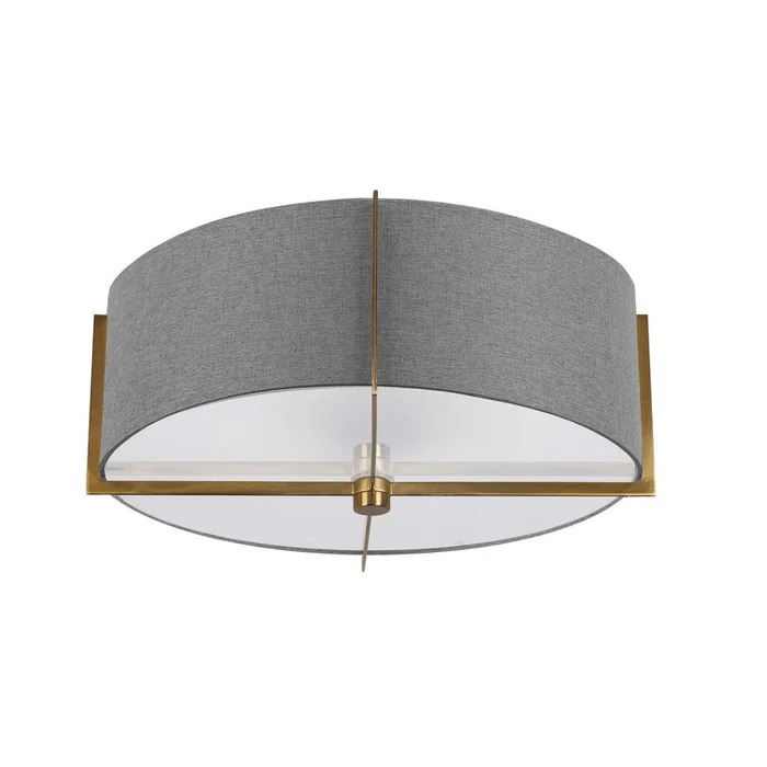 Dainolite Preston 3 Light Semi-flush Mount Aged Brass Grey Shade Lamp|Plafonnier semi-affleur Preston de Dainolite avec abat-jour gris, fini laiton vieilli et 3ampoules