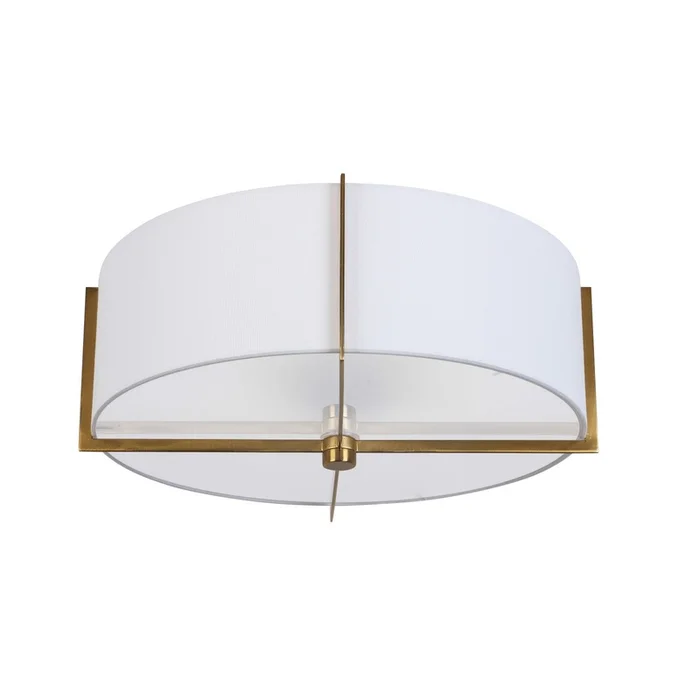 Dainolite Preston 3 Light Semi-flush Mount Aged Brass White Shade Lamp|Plafonnier semi-affleur Preston de Dainolite avec abat-jour blanc, fini laiton vieilli et 3ampoules