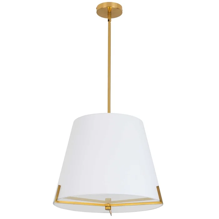 Dainolite Preston 4 Light Pendant 19 Dia Aged Brass White Fabric Shade Lamp|Luminaire suspendu Preston de Dainolite de 19po de diamtre avec abat-jour en tissu blanc, fini laiton vieilli et 4ampoules