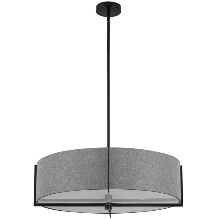 Dainolite Preston 4 Light Pendant 26 Dia Matte Black Grey Shade Lamp|Luminaire suspendu Preston de Dainolite de 26po de diamtre avec abat-jour gris, fini noir mat et 4ampoules