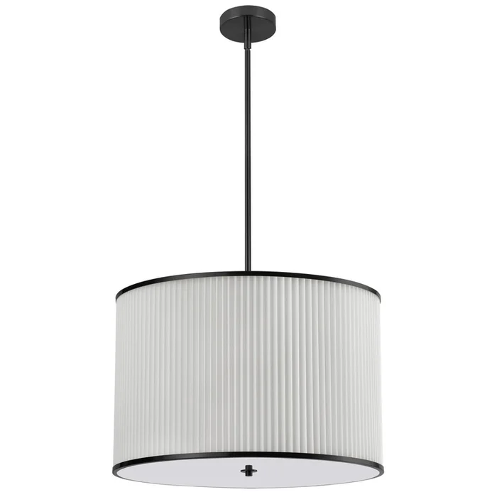 Dainolite Prudy 4 Light Pendant Matte Black White Pleated Shade Lamp|Luminaire suspendu Prudy de Dainolite avec abat-jour pliss blanc, fini noir mat et 4ampoules