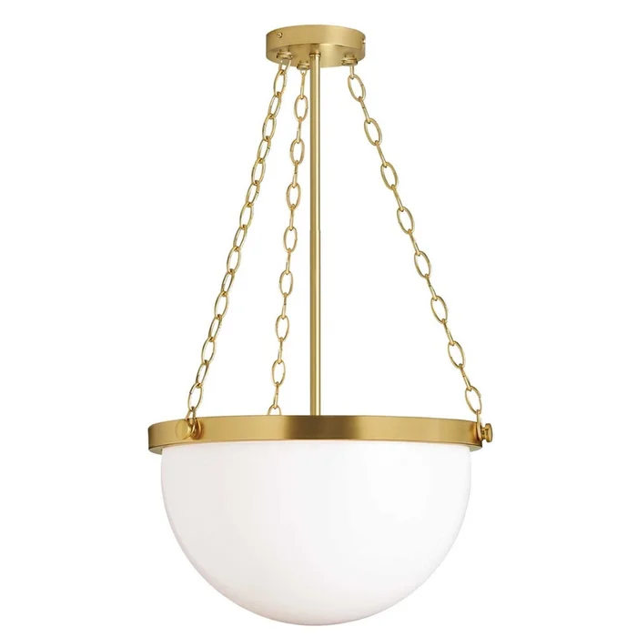 Dainolite Rhonda 1 Light Incandescent Pendant Aged Brass White Glass Lamp|Luminaire suspendu Rhonda de Dainolite en verre blanc, avec fini laiton vieilli et 1ampoule incandescente