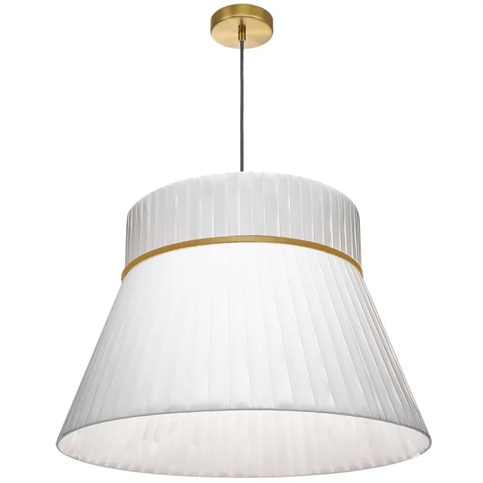 Dainolite Rochelle 1 Light Incandescent Pendant Aged Brass White Ribbon Shade Lamp|Luminaire suspendu Rochelle de Dainolite avec abat-jour ruban blanc, fini laiton vieilli et 1ampoule incandescente