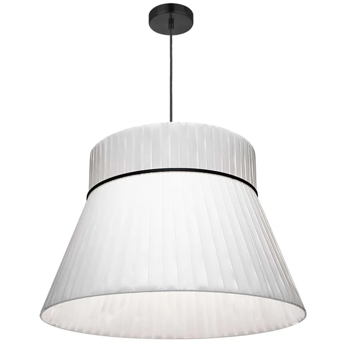 Dainolite Rochelle 1 Light Incandescent Pendant Matte Black White Ribbon Shade Lamp|Luminaire suspendu Rochelle de Dainolite avec abat-jour ruban blanc, fini noir mat et 1ampoule incandescente