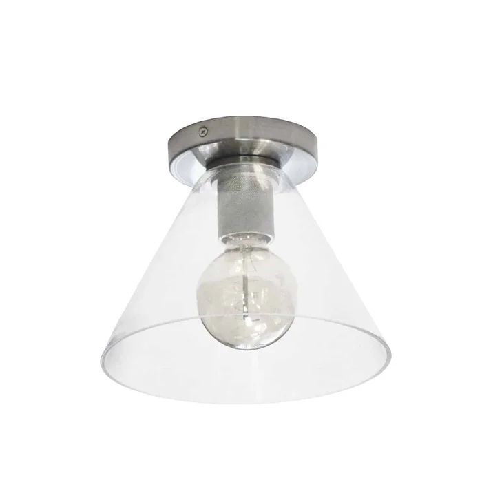 Dainolite Roswell 1 Light Flush Mount Large Satin Chrome Clear Glass Lamp|Grand plafonnier affleur Roswell de Dainolite en verre transparent, avec fini chrom satin et 1ampoule