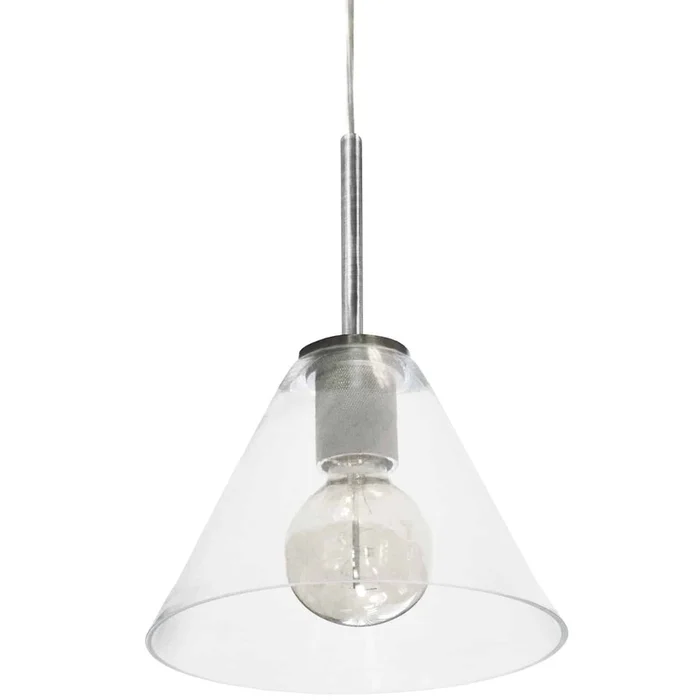 Dainolite Roswell 1 Light Pendant Large Satin Chrome Clear Glass Lamp|Grand luminaire suspendu Roswell de Dainolite en verre transparent, avec fini chrom satin et 1ampoule