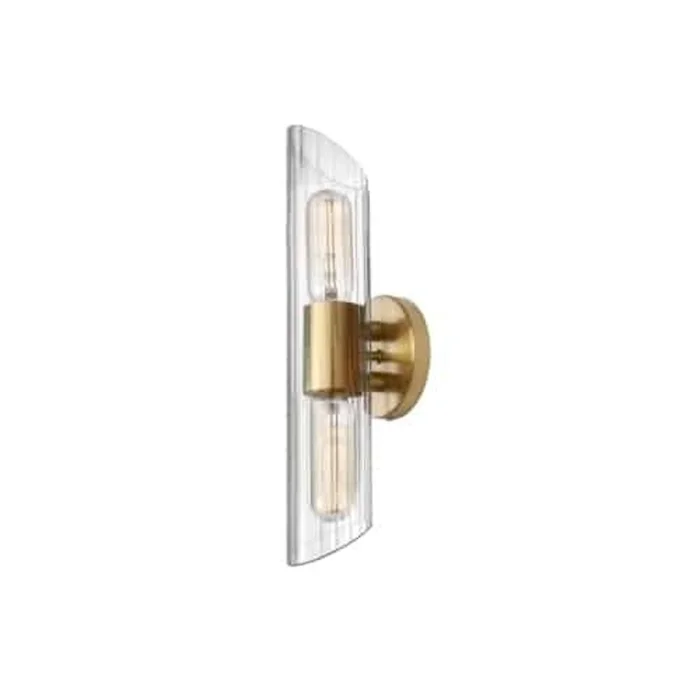 Dainolite Samantha 2 Light Vanity Light Short Aged Brass Clear Fluted Glass Lamp|Petite lumire de coiffeuse Samantha de Dainolite en verre cannel transparent, avec fini laiton vieilli et 2ampoules