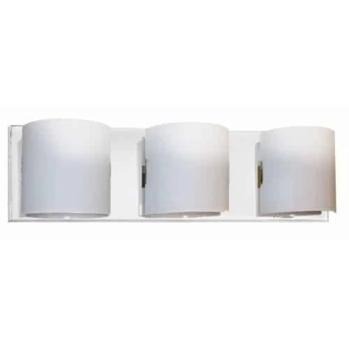 Dainolite Sanctuary 3 Light Vanity Light Polished Chrome White Frosted Glass Lamp|Lumire de coiffeuse Sanctuary de Dainolite en verre givr blanc, avec fini chrom poli et 3ampoules