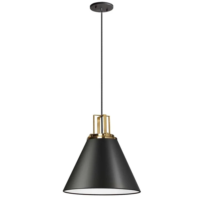 Dainolite Sonus 1 Light Pendant Matte Black Aged Brass Accent Lamp|Luminaire suspendu Sonus de Dainolite avec fini noir mat, touches laiton vieilli et 1ampoule