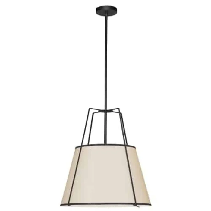 Dainolite Trapezoid 3 Light Pendant Trapezoid Black/Cream Shade White Fabric Diffuser Lamp|Luminaire suspendu Trapezoid de Dainolite avec abat-jour trapzode noir et crme qui diffuse la lumire, tissu blanc et 3ampoules