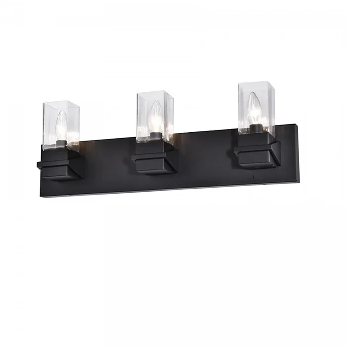 Dainolite Veronica 3 Light Vanity Light Matte Black Clear Glass Lamp|Lumire de coiffeuse Veronica de Dainolite en verre transparent, avec fini noir mat et 3ampoules
