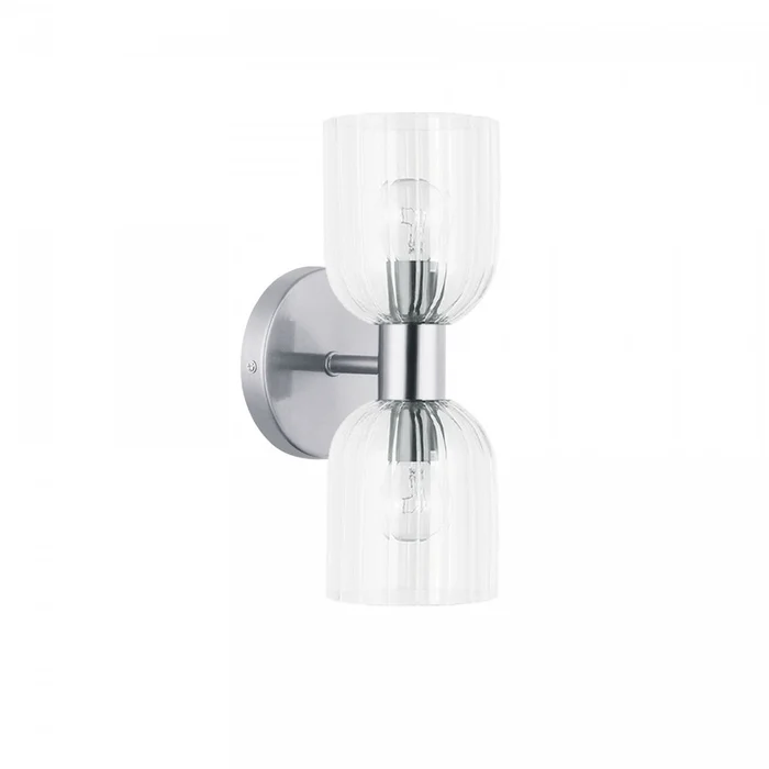 Dainolite Vienna 2 Light Incandescent Wall Sconce Polished Chrome Clear Ribbed Glass Lamp|Applique murale Vienna de Dainolite en verre ctel transparent, fini chrom poli et 2ampoules incandescentes