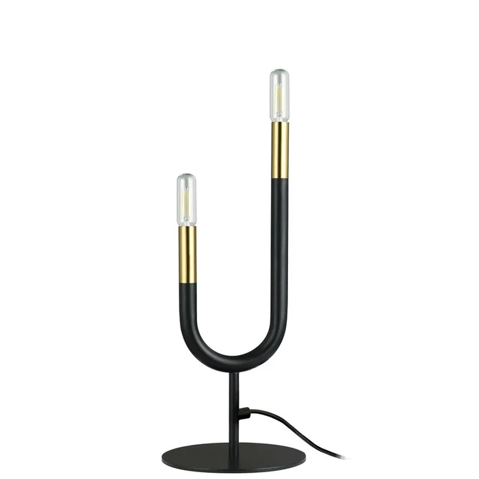 Dainolite Wand 2 Light Table Lamp Matte Black/Aged Brass Finish|Lampe de table Wand de Dainolite avec fini noir mat et laiton vieilli, et 2ampoules