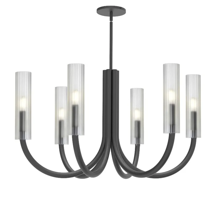 Dainolite Wand 6 Light Chandelier Matte Black Frosted Glass Lamp|Lustre Wand de Dainolite en verre givr, avec fini noir mat et 6ampoules