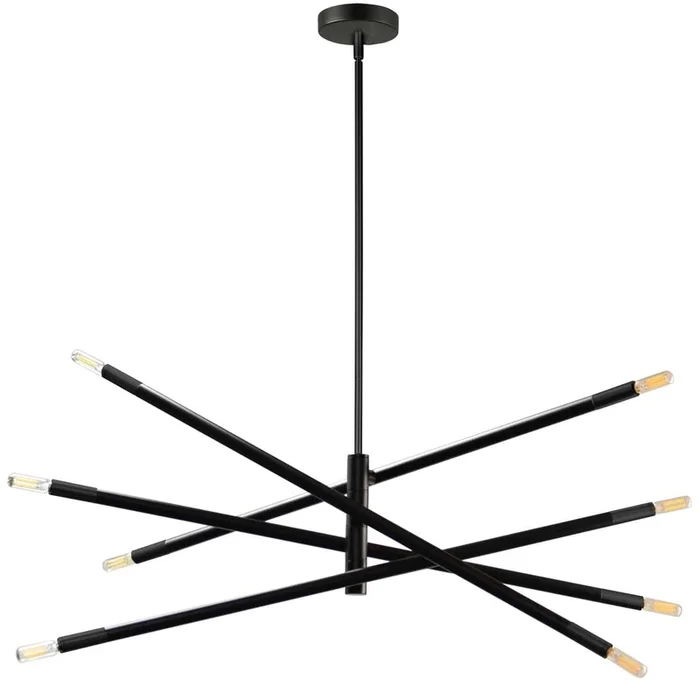 Dainolite Wand 8 Light Chandelier Small Matte Black Lamp|Petit lustre Wand de Dainolite avec fini noir mat et 8ampoules