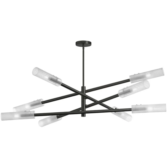 Dainolite Wand 8 Light Pendant Matte Black Frosted Glass Lamp|Luminaire suspendu Wand de Dainolite en verre givr, avec fini noir mat et 8ampoules