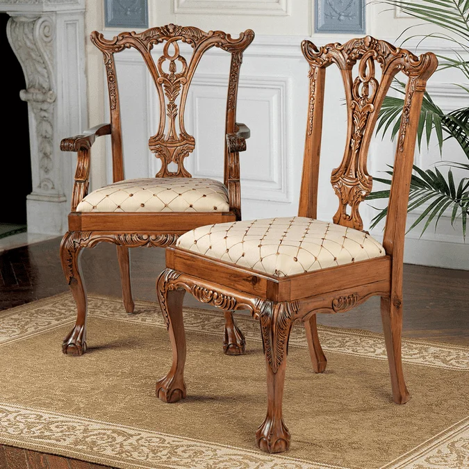 Design Toscano AF91008 English Chippendale Traditional Pine Chairs (set of 6)