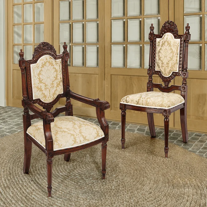 Design Toscano AF91414 Salon Des Rosiers Traditional Walnut Chairs (set of 6)