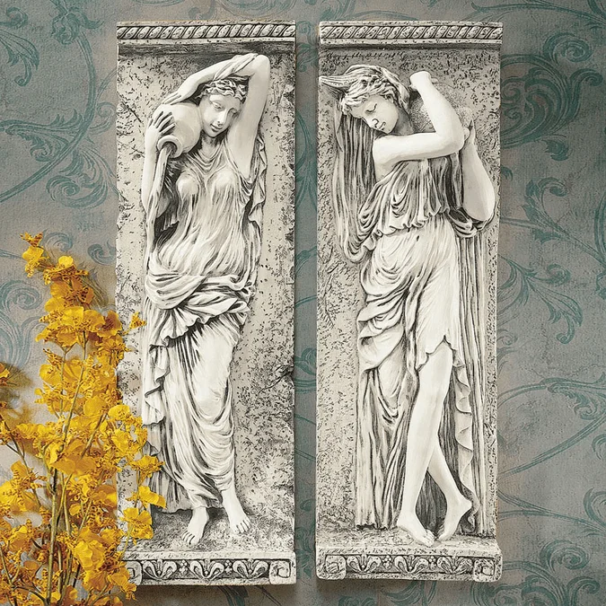 Design Toscano AH91480 Water Maidenss Traditional Two Tone Stone Wall Sculptures (set of 2)