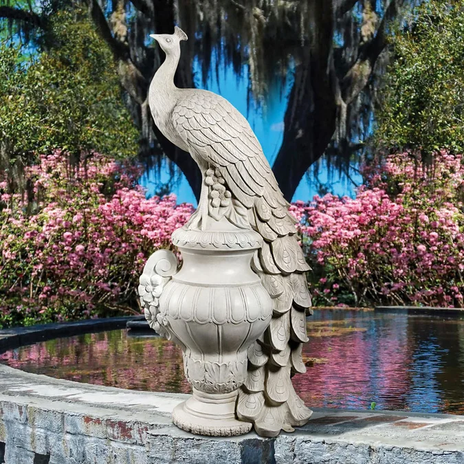 Design Toscano NE180180 Giant Staverden Peacock on an Urn Traditional Antique Stone Garden Statue