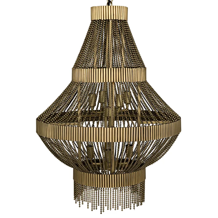 domo chandelier, steel and metal beads with brass finish